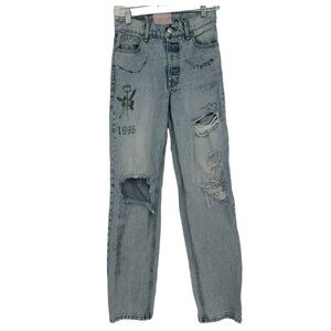 Revice Denim Iconic Printed Ripped Boyfriend Jeans Size 24 90s Straight